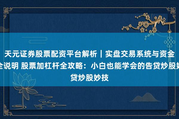 天元证券股票配资平台解析｜实盘交易系统与资金安全说明 股票加杠杆全攻略：小白也能学会的告贷炒股妙技