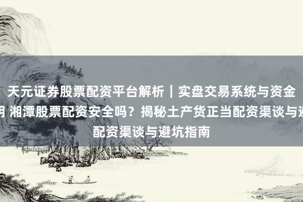 天元证券股票配资平台解析｜实盘交易系统与资金安全说明 湘潭股票配资安全吗？揭秘土产货正当配资渠谈与避坑指南