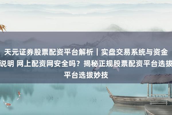 天元证券股票配资平台解析｜实盘交易系统与资金安全说明 网上配资网安全吗？揭秘正规股票配资平台选拔妙技